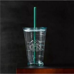 Starbucks Transparent Cup with clear lid and Emerald Straw